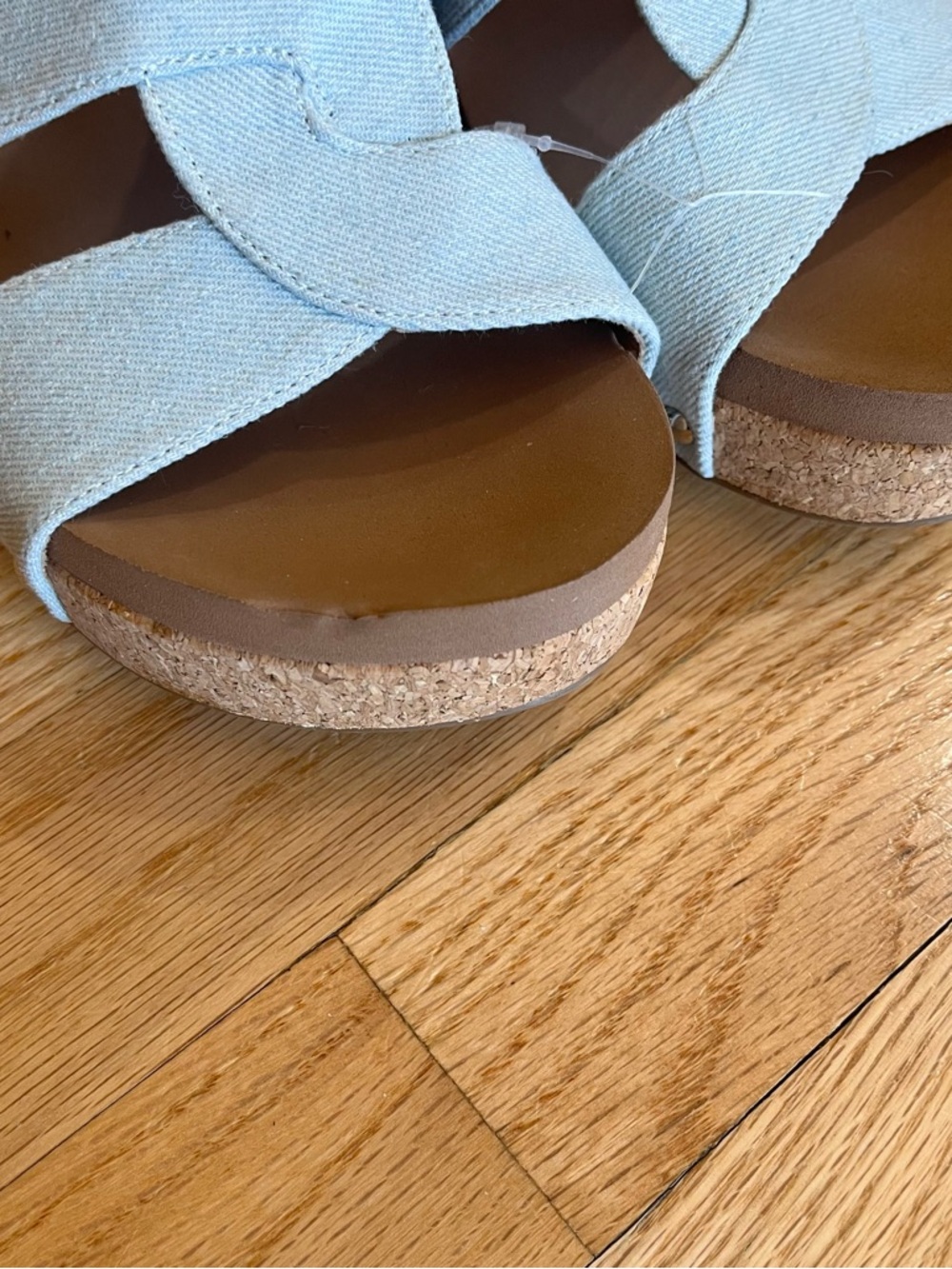 Corkys The Bonny Wedge Pale Blue Denim Crisscross Slide Sandals Women’s Size 10 - Picture 7 of 7